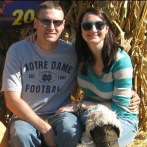 Teal and cream striped Old Navy sweater.