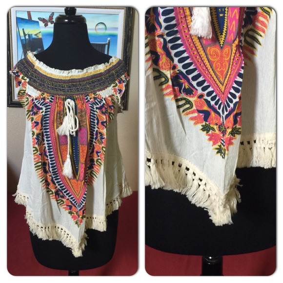 πLAST 2/ OFF THE SHOULDER print fringe topπ - Picture 3 of 3
