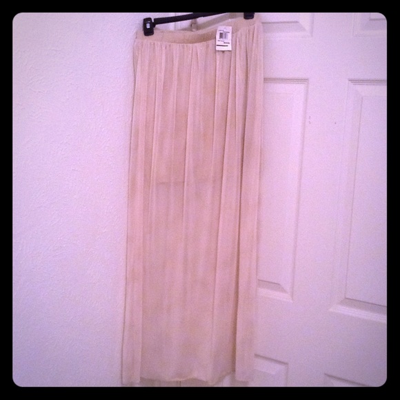 Cream Shimmering Maxi with Sheer Overlay. - Picture 1 of 3