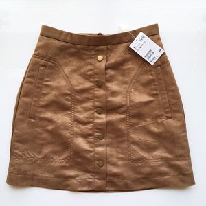 Suede Button-Front A-Line Skirt
