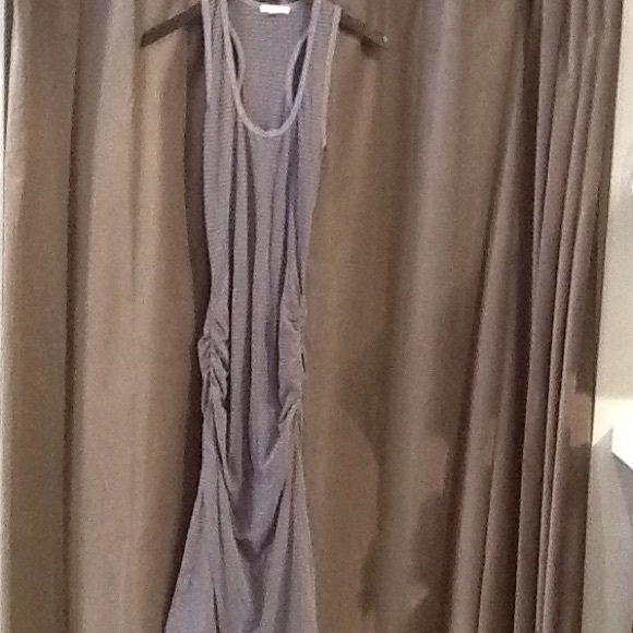 Striped maxi dress with ruching on the sides