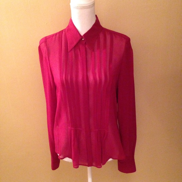 Max Studio Burgundy Pleated Front Silk Blouse