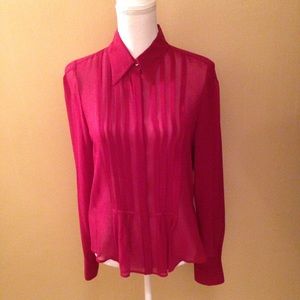 Max Studio Burgundy Pleated Front Silk Blouse