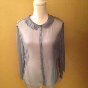 Max Studio Sheer Silk Slate Blue Blouse