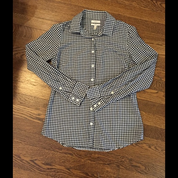 J. Crew Tops - J Crew black and white gingham perfect shirt.