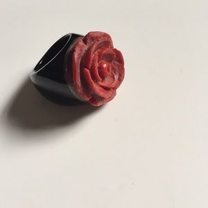 Genuine Coral and onyx ring