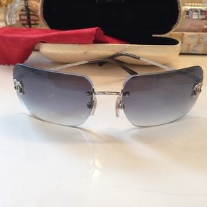 Chanel CC logo silver frameless Blue Sunglasses