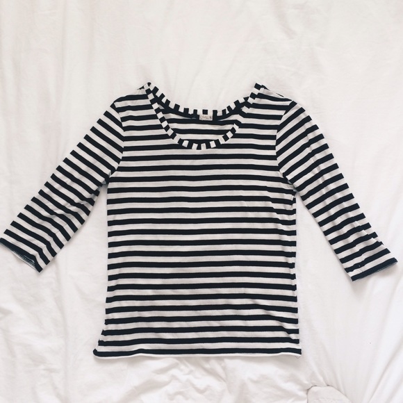 3/4 sleeve black and white striped tee