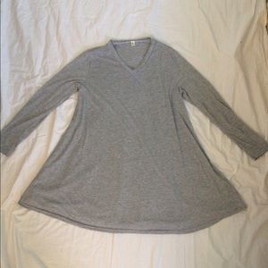 Grey V-Neck Long Sleeve T-Shirt Dress