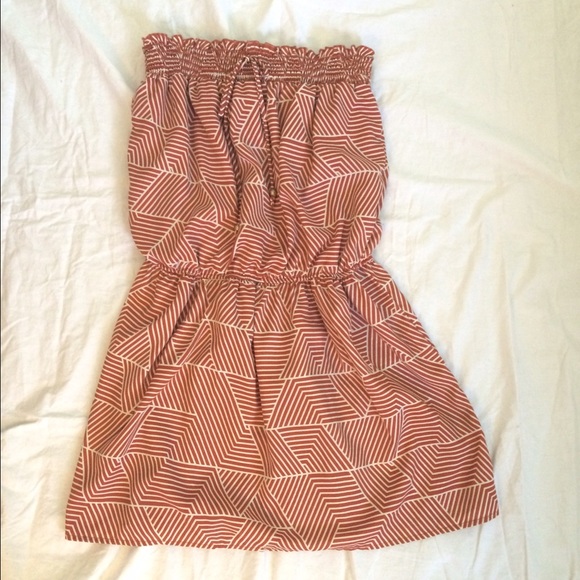 Orange Tribal Print Strapless Dress