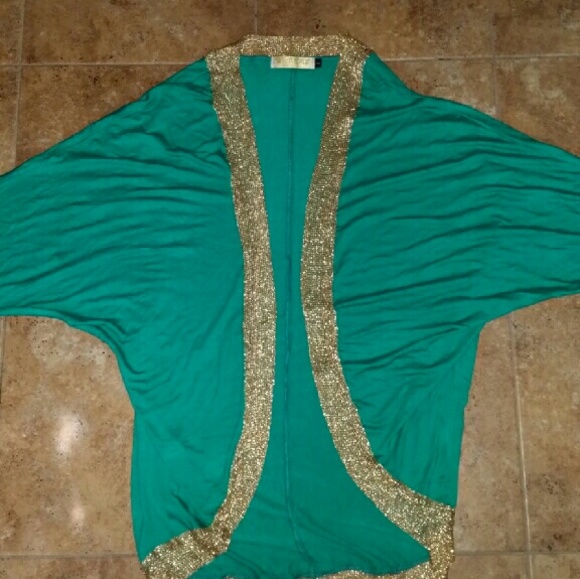 Turquoise and gold cardigan