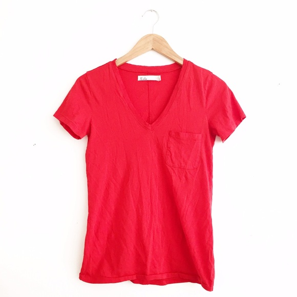 Madewell Tops - Madewell Red V-Neck Pocket Short Sleeve T-Shirt