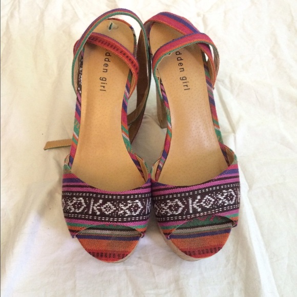 Tribal Print Strap Cork Heels