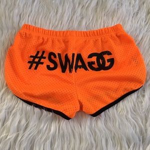 #SWAGG Neon Orange Mesh Mini Shorts