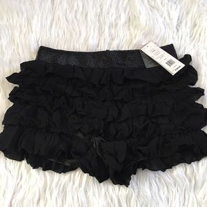 French Connection Black Ruffle Shuffle Mini Shorts