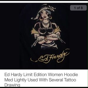 Ed Hardy Punky Women Hoody Med Several Tattoo