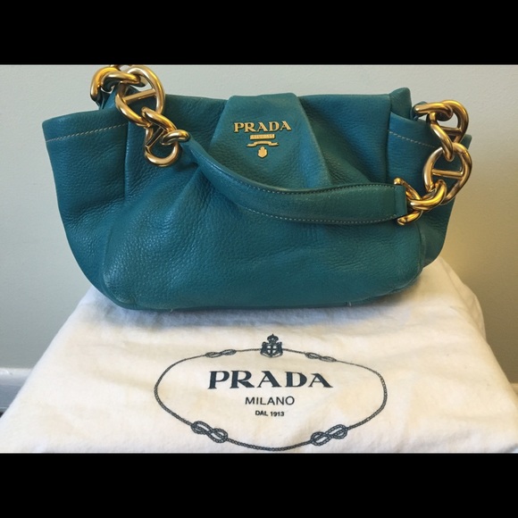 Prada blue leather hand bag