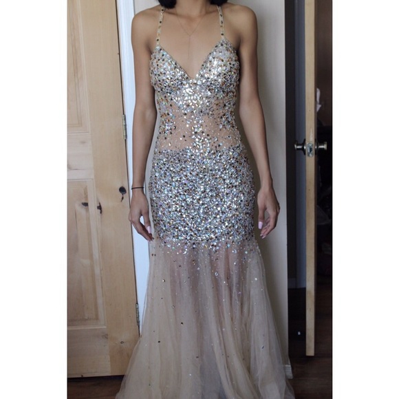 Jovani Nude Beaded Evening Formal PROM DRESS