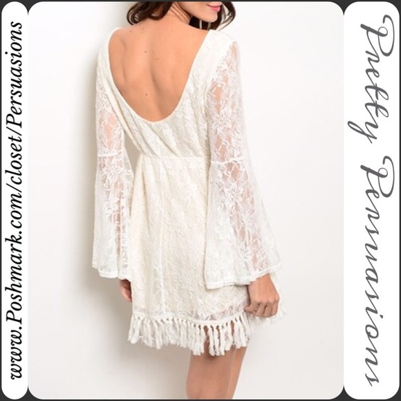 SOLD OUT 🌻 Lace Fringe Bell Sleeve Boho Dress - Picture 2 of 3