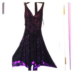 Purple and black sequin neck tie dress.