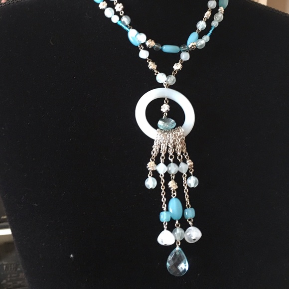 turquoise blue and metal necklace and earring set