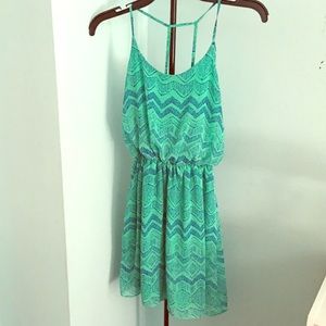 Strappy blue chevron print dress