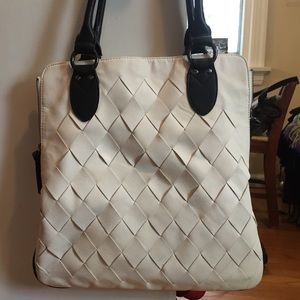 The Limited, black and white cross stitch purse.