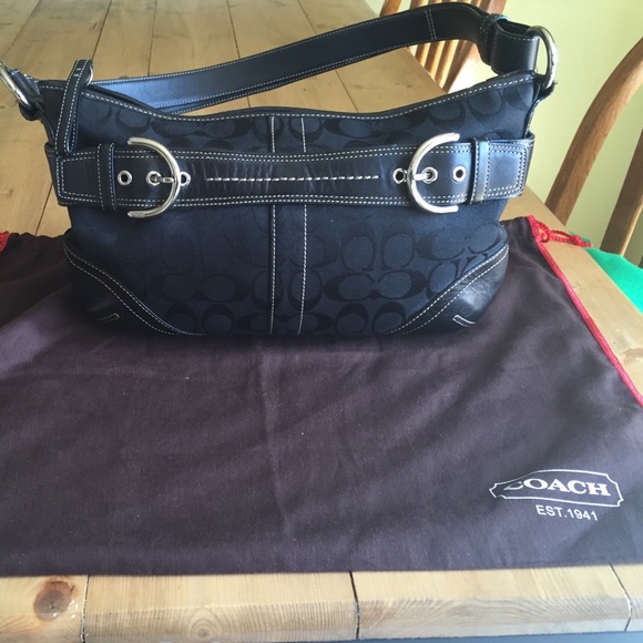 Black Coach buckle canvas handbag