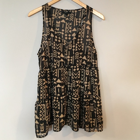 Forever 21 Tops - Black & Tan Tribal Print Button Down Tunic.