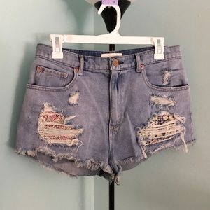 Garage light denim distressed shorts