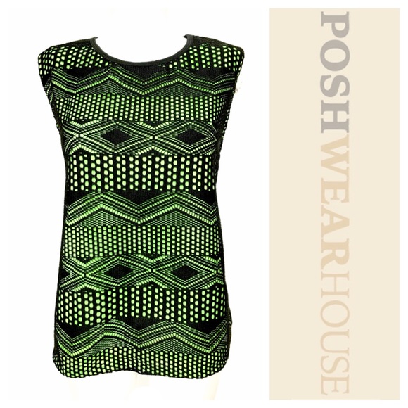 One Sweet Love Tops - Black & Neon Green Tribal Dye Cut Boxy Tank Top