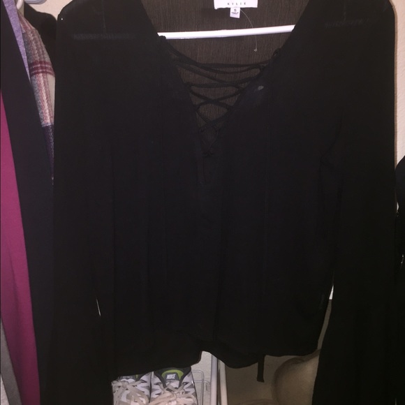 Black lace up blouse