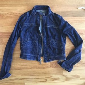 Cropped Denim Moto Jacket