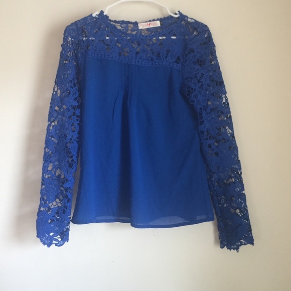 Cobalt Blue Lace sleeved sheer shirt