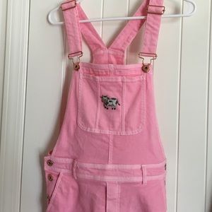 Baby pink overall pants with cow patch 💕