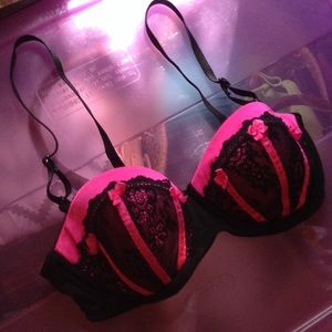 Hot Pink and Black Lace Bra