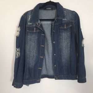 Distressed oversized denim jacket