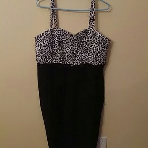 Black and animal print fitted dress