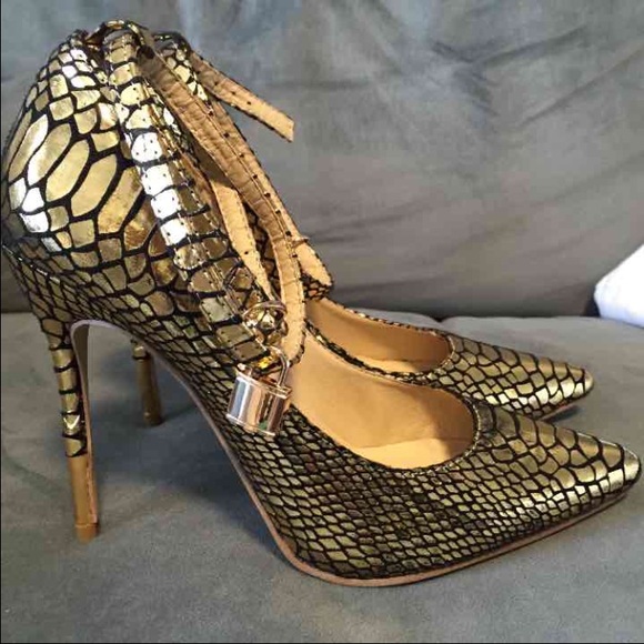 Gold Giuseppe Wrap around ankle heels