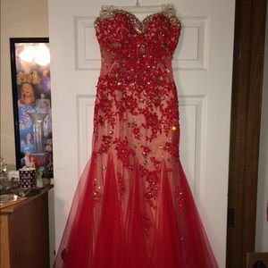 Red sparkly prom dress