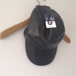 NWT: Topman Black Faux-Leather Baseball Cap / Hat