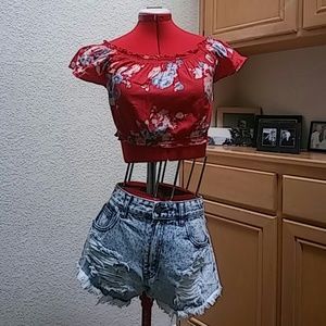 2 Crop Tops & High Waisted Shorts