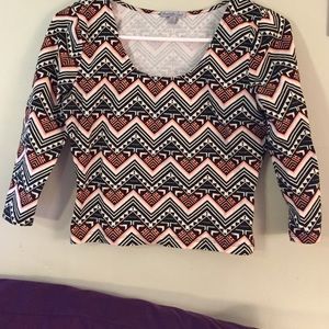 Aztec print quarter sleeve crop top