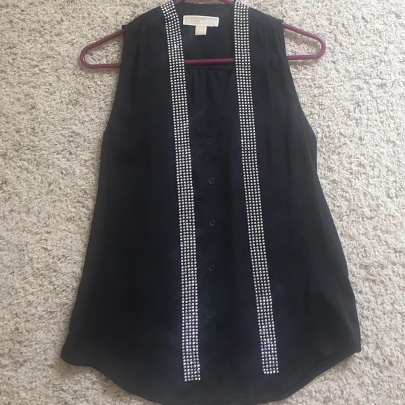 Michael Kors black button down top w/silver detail