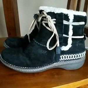 Black suede lace up UGG boots