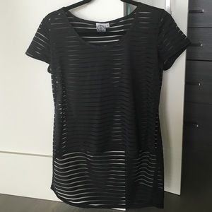Black high/low striped mesh t shirt