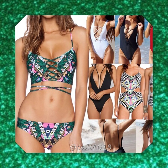 ๐HP๐ ๐ REVERSIBLE Green Tribal Caged Bikini - Picture 2 of 4