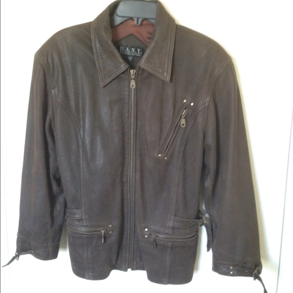 Genuine leather Biker Jacket, brown, Small