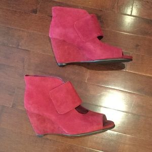Like new Red Suede wedge booties size 7