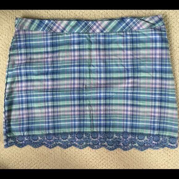 Vineyard Vines Purple Embellished Plaid Skirt
